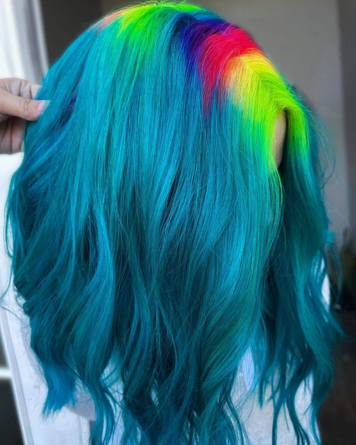 16. Neon Rainbow Roots with Aqua Waves