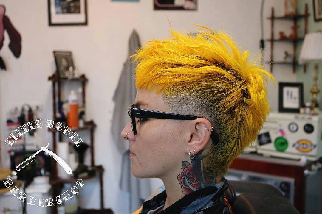 32. Neon Yellow Textured Pixie with Undercut