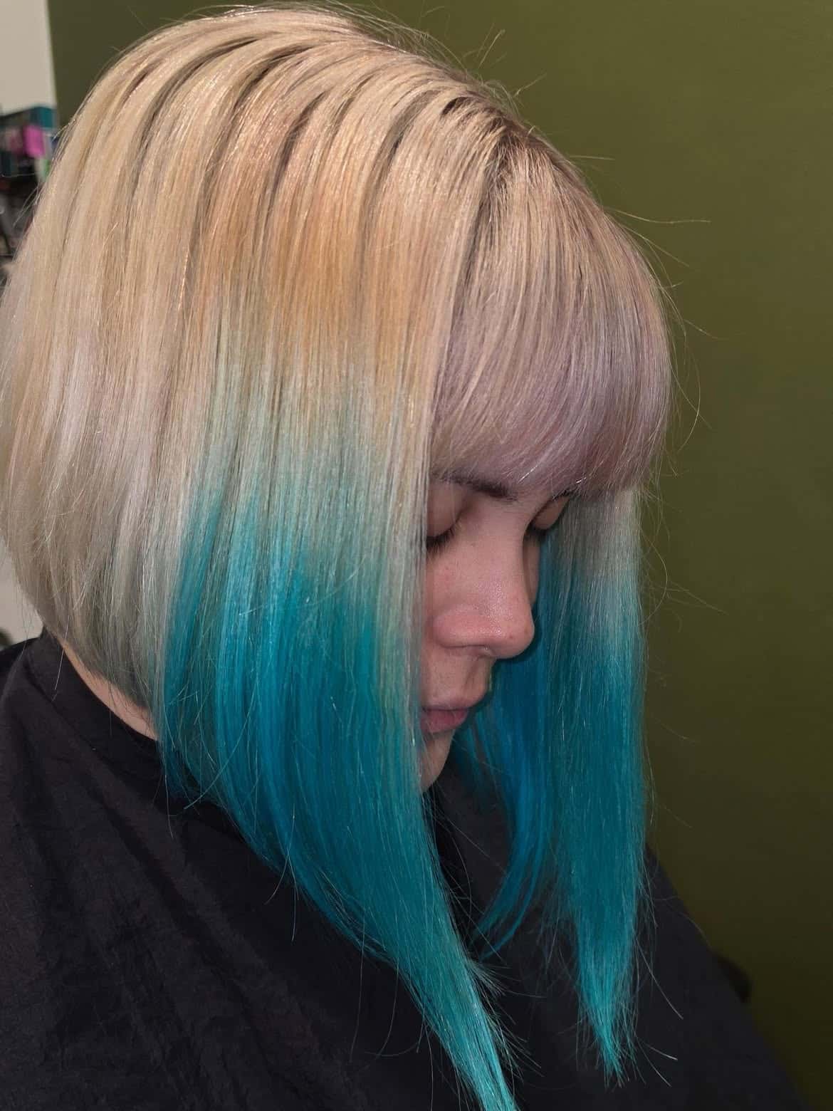 37. Pastel Gold and Turquoise Dip-Dye Lob