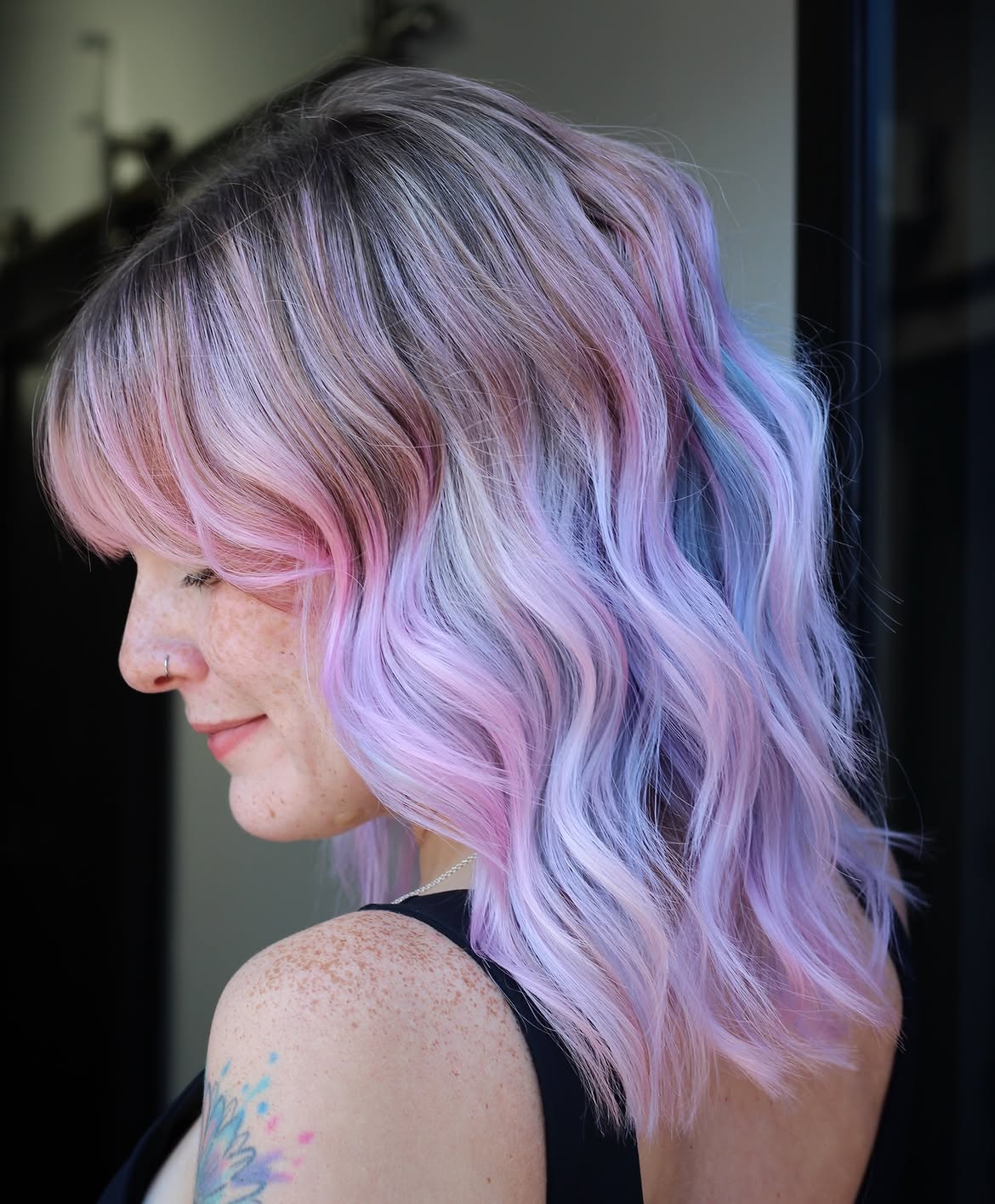 26. Pastel Pearl Mermaid Lob with Wispy Bangs