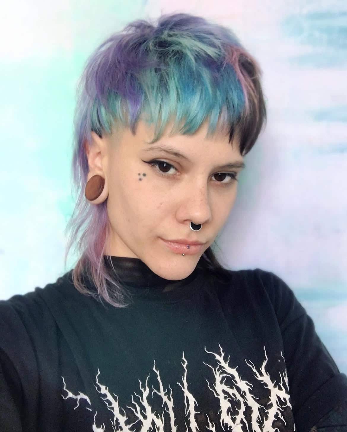 36. Pastel Rainbow Undercut Mullet with Micro Bangs