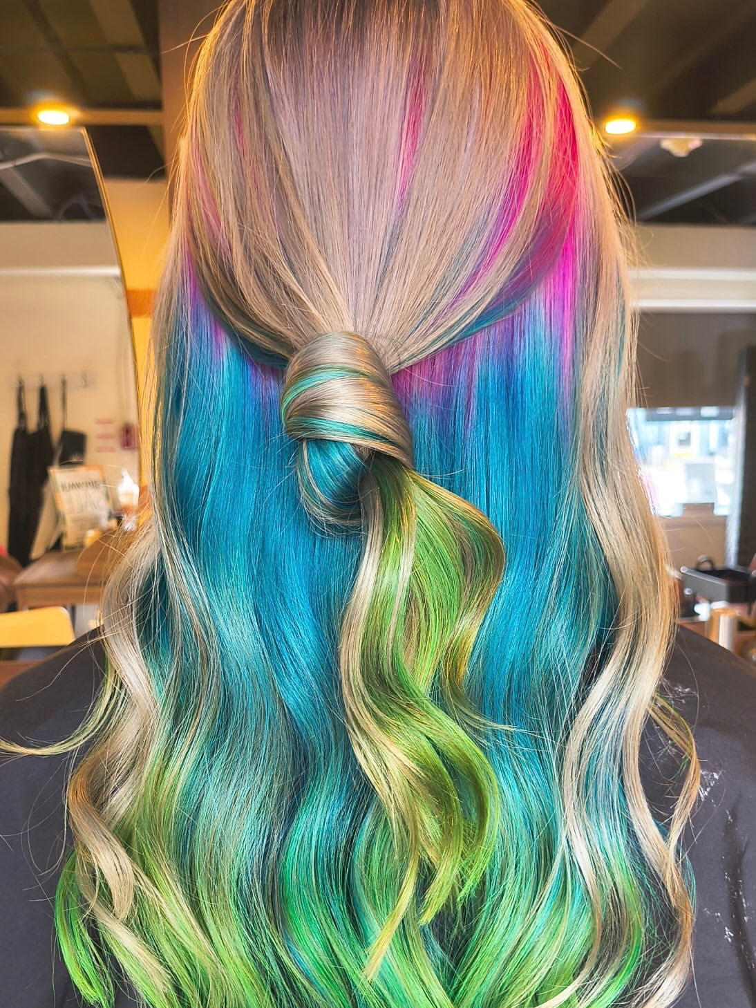 22. Peekaboo Mermaid Waves with a Wrapped Half-Up Knot