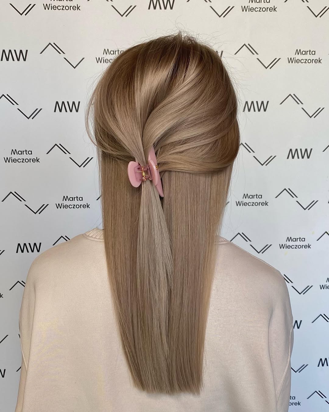 51. Pink Claw Clip Half-Up