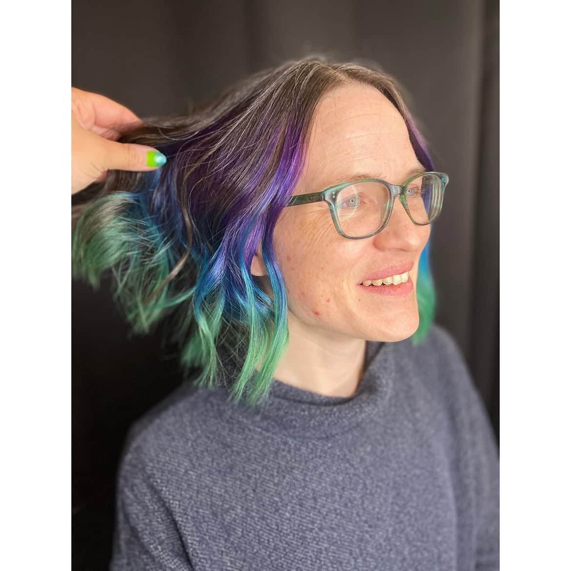4. Purple Teal Wavy Bob