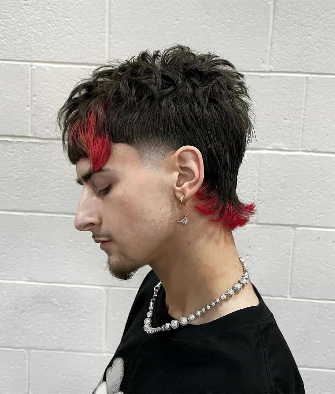 25. Red-Tipped Textured Mullet Fade