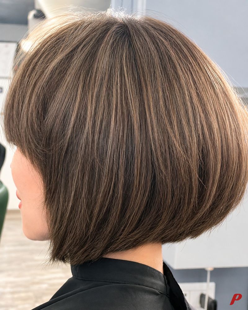 60. Rounded Stacked Brunette Bob