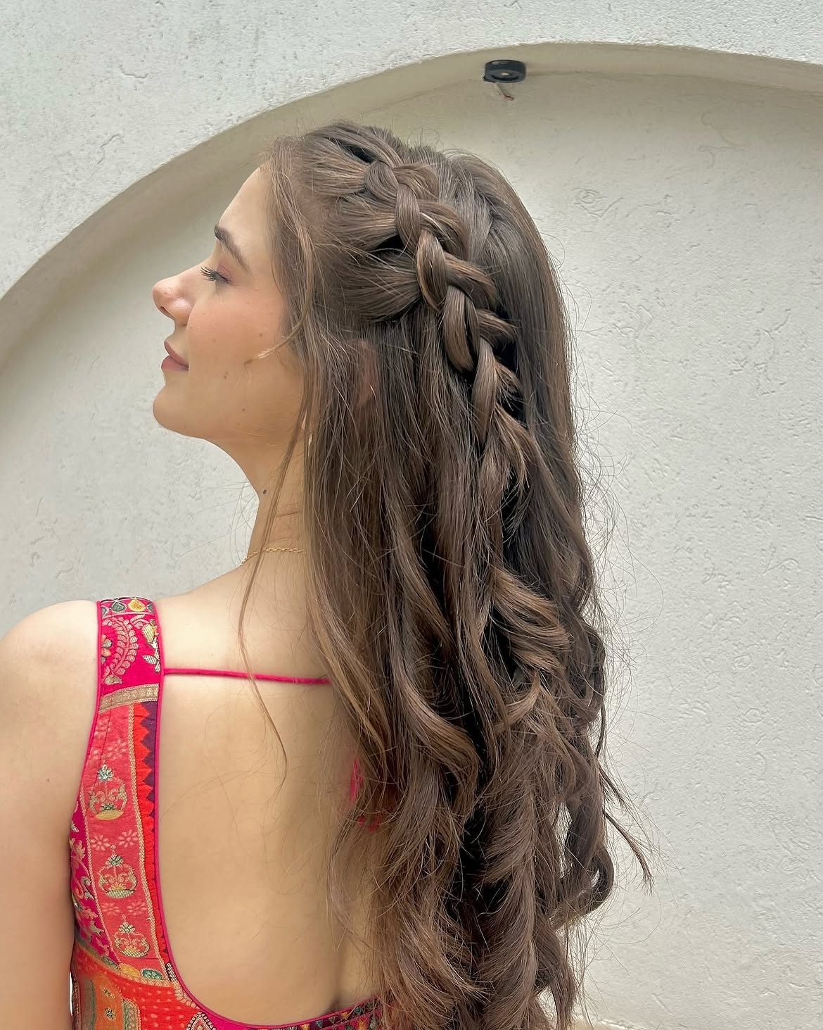 18. Side Dutch Braid with Loose Brunette Waves
