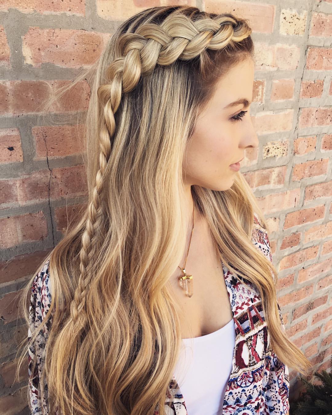 14. Side Dutch Crown Braid with Loose Blonde Waves