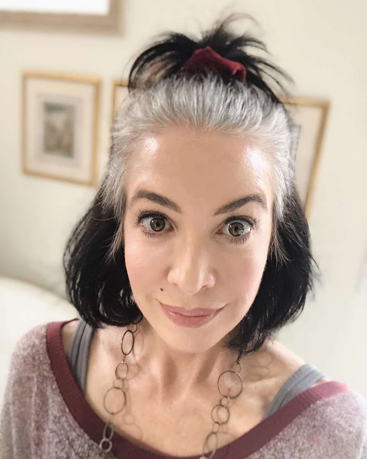 14. Silver Crown Half-Up Bob with Black Ends