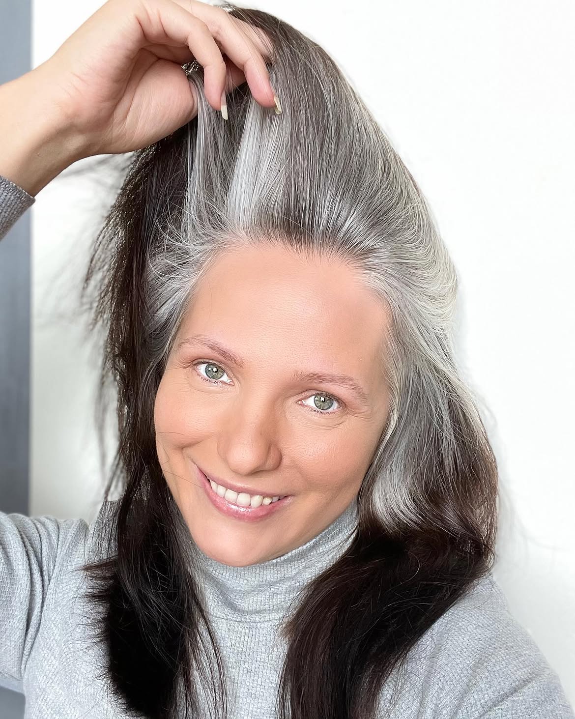 10. Silver Money Piece with Dark Brunette Lengths