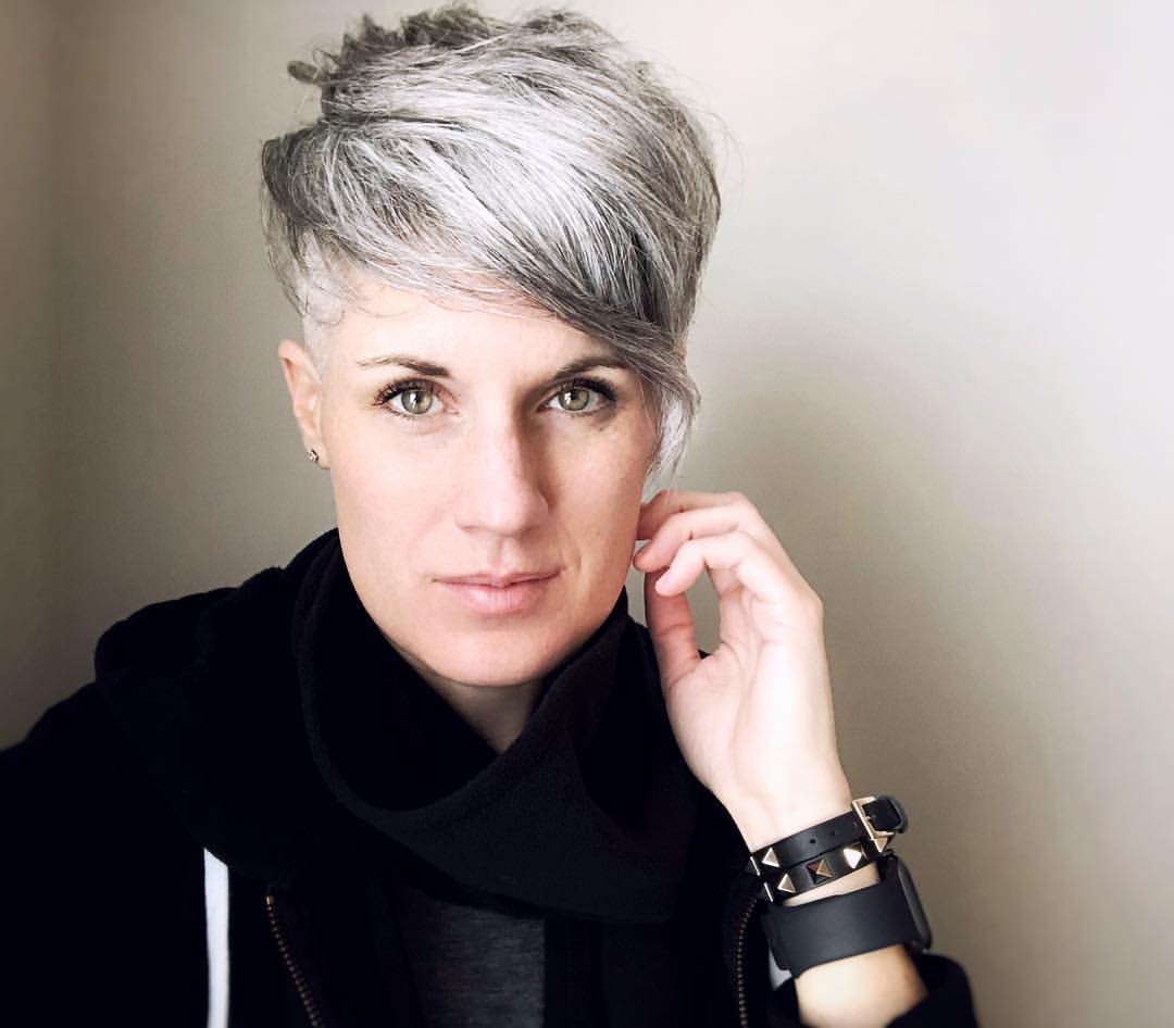 21. Silver Undercut Pixie with Sweeping Bangs