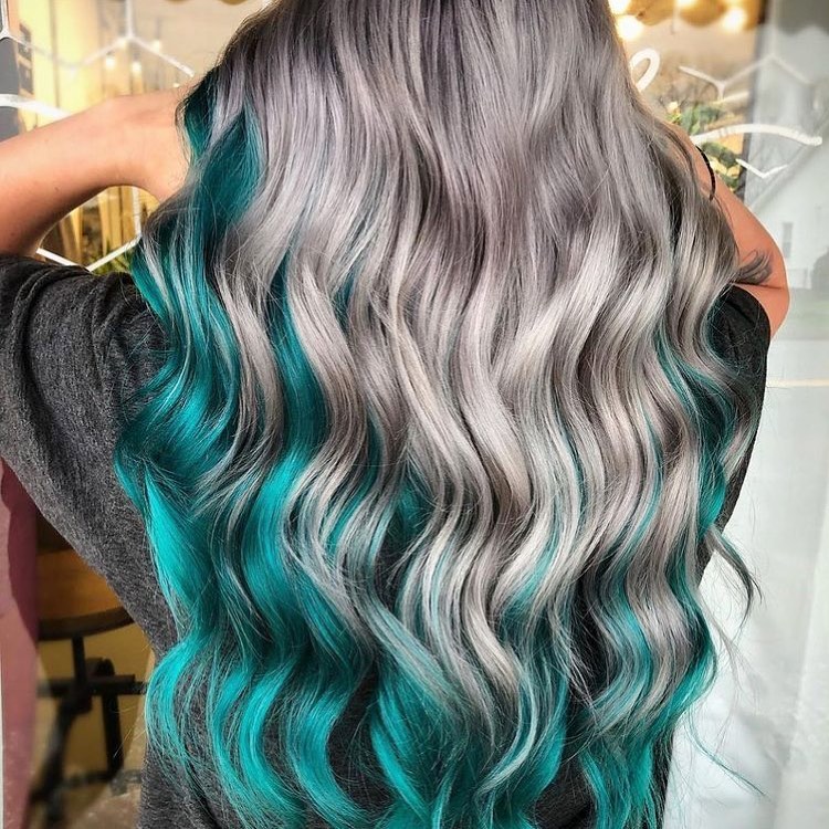 24. Silver and Teal Dip-Dyed Waves