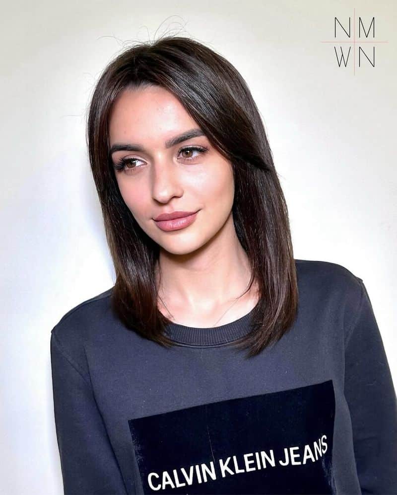 7. Sleek Espresso Lob with Face-Framing Layers