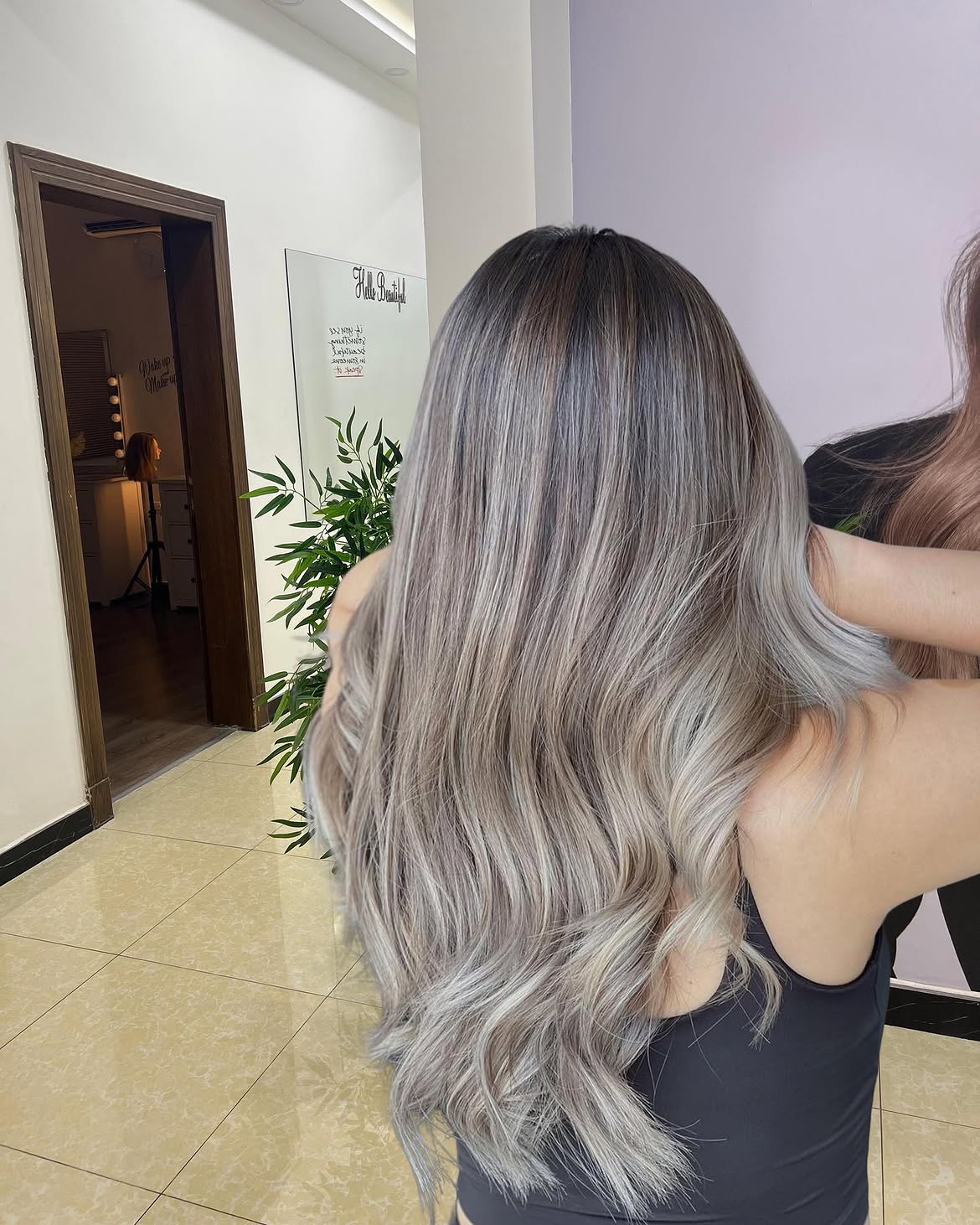 46. Smoked Silver Balayage with Dark Roots