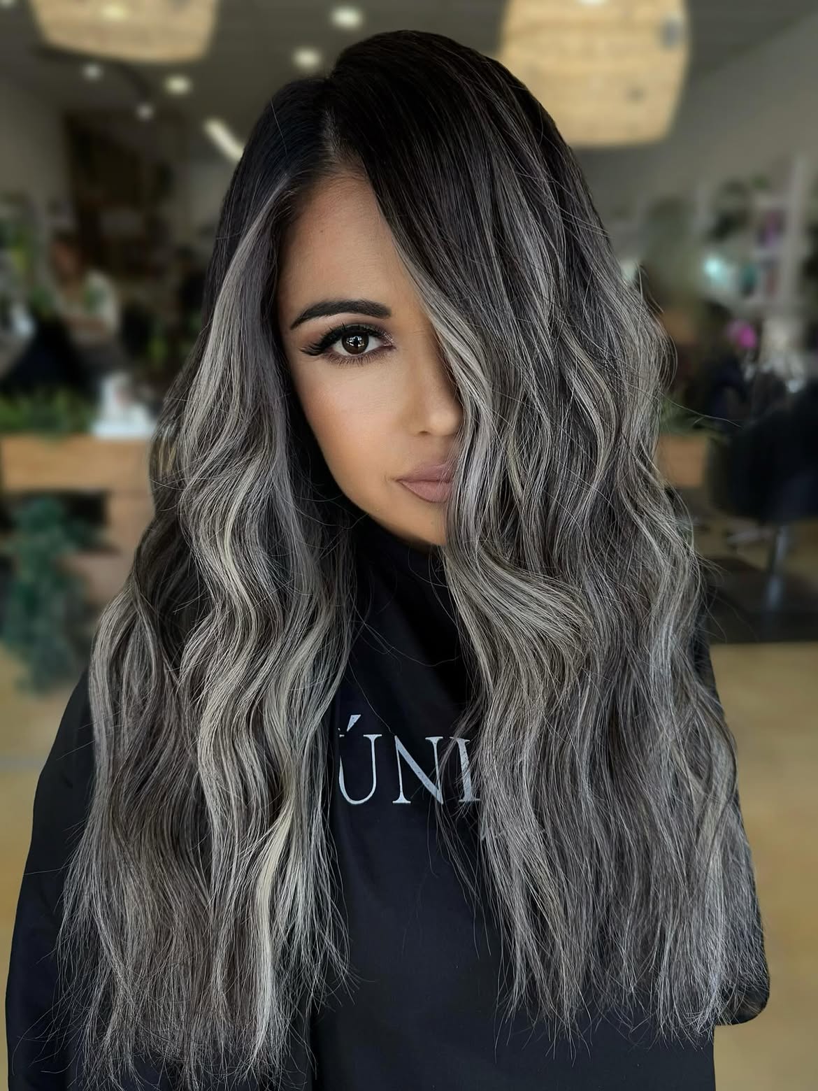 50. Smoky Charcoal Waves with Silver Money Pieces
