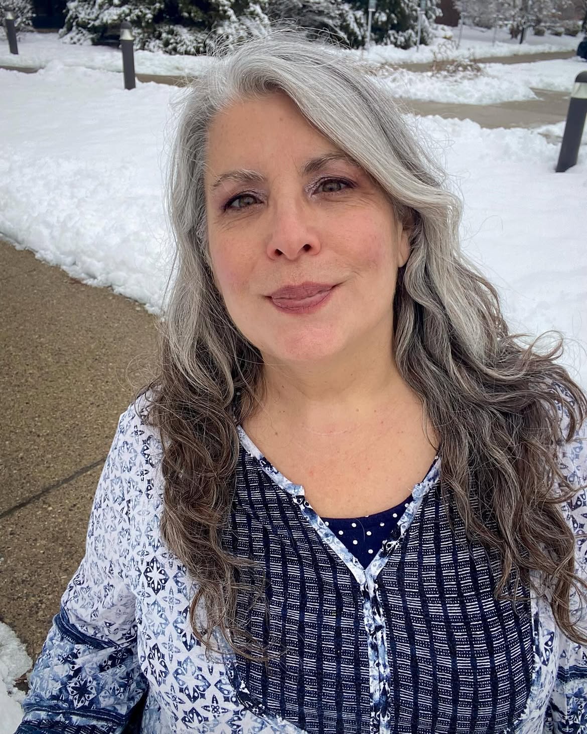 13. Snowy Silver Grombre with Loose Charcoal Curls
