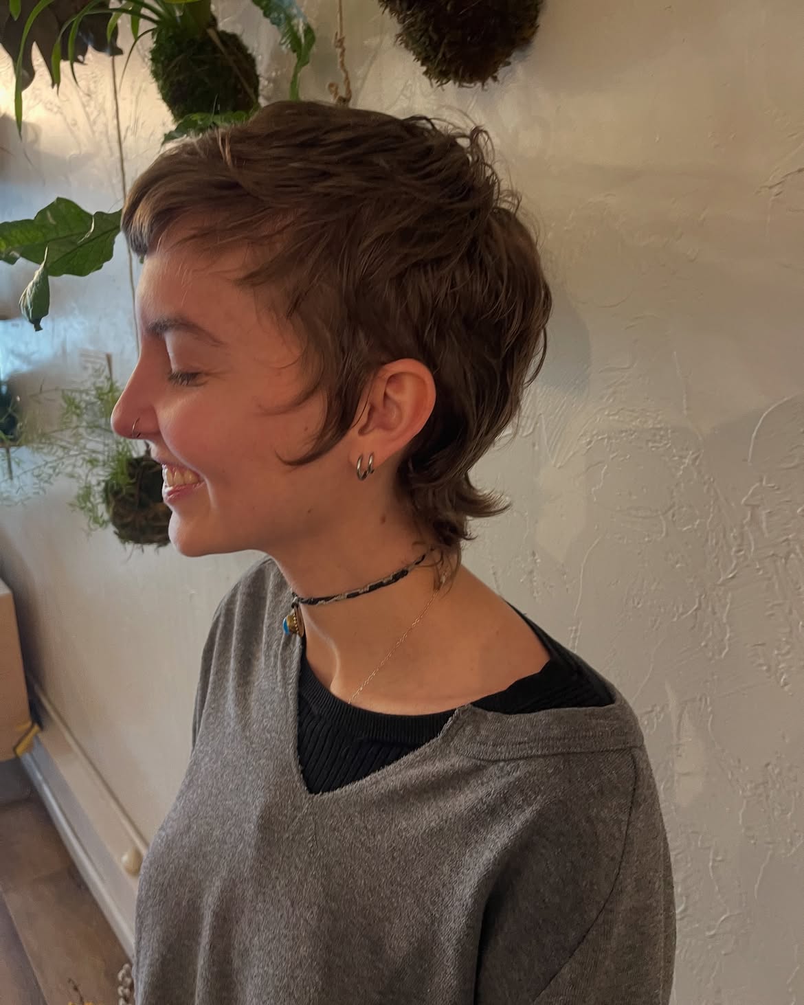34. Soft Brown Wavy Pixie Mullet with Wispy Nape