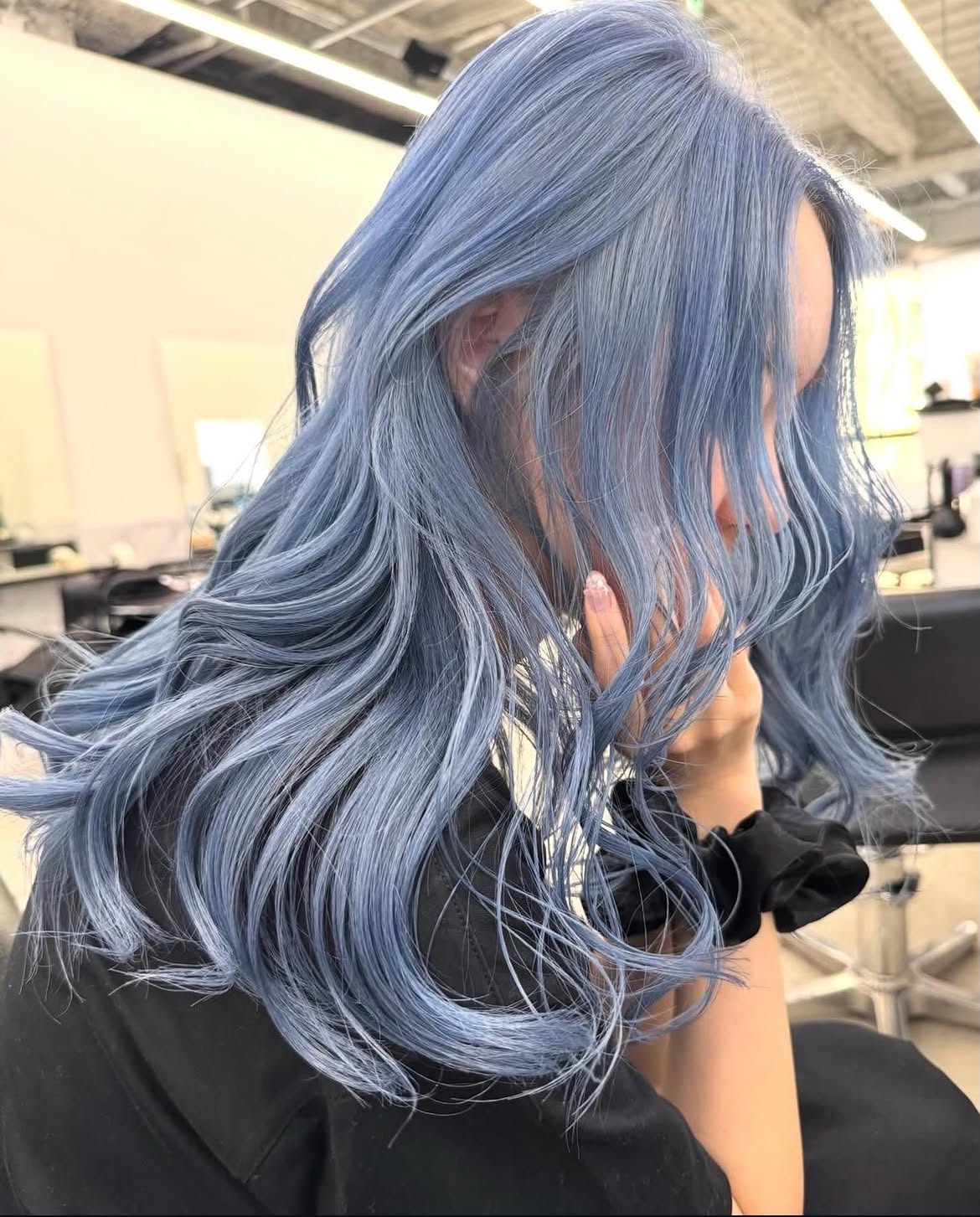 20. Soft Pastel Blue Waves for Medium Hair