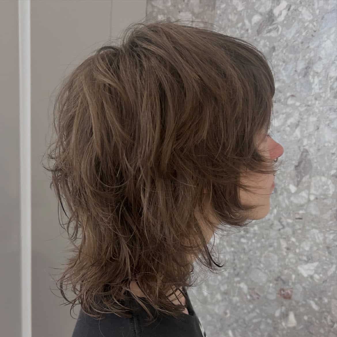 47. Soft Razored Brunette Shag Mullet