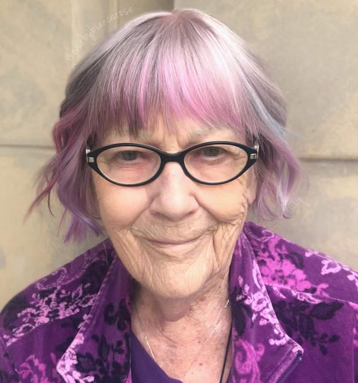 6. Soft Rose Fringe with Lavender-Tipped Waves