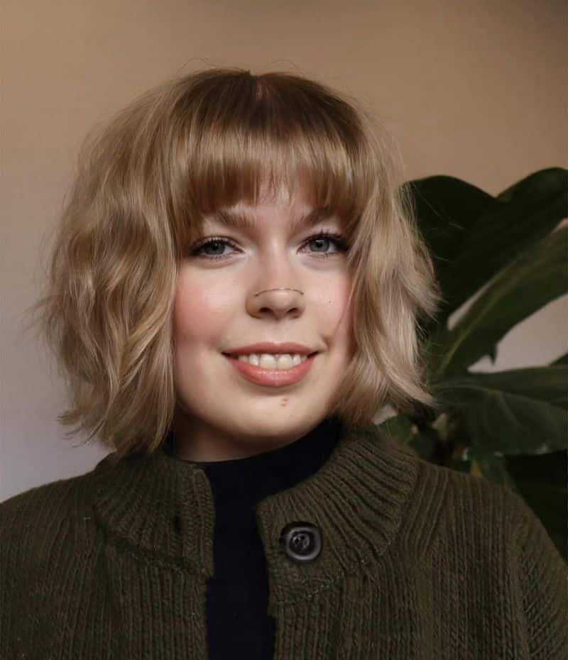 27. Soft Wave Bob with Full Bangs