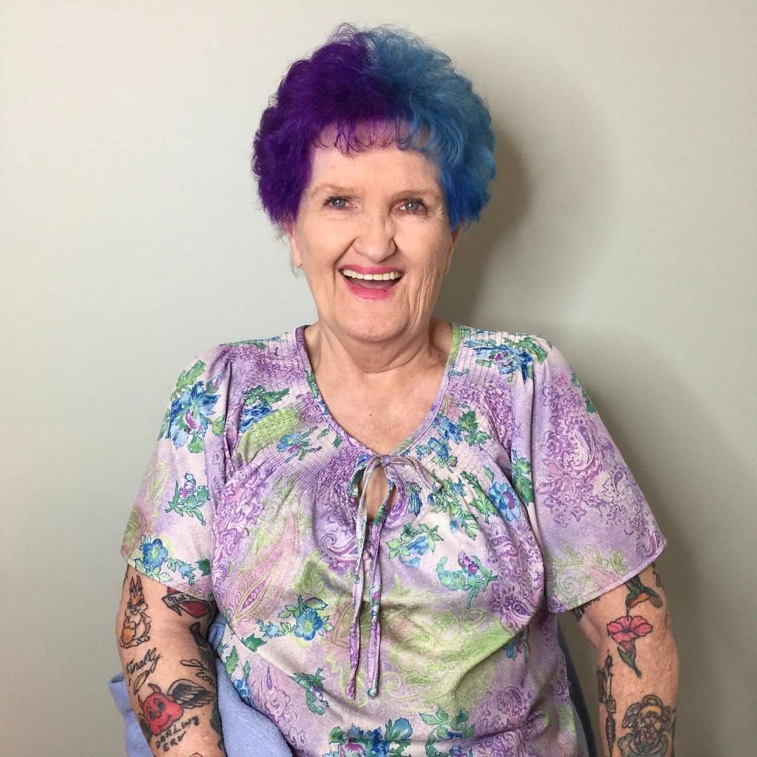 17. Split Purple and Blue Curly Crop