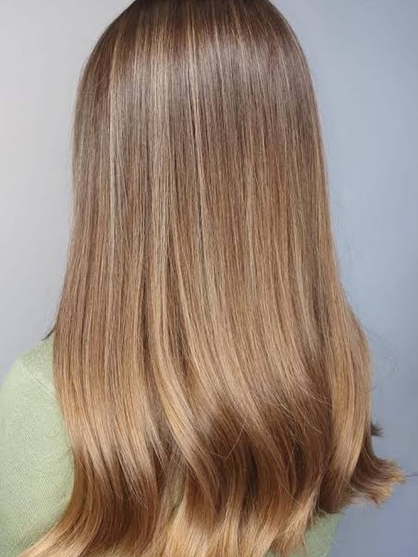19. Straight Sleek Layers with Caramel Highlights