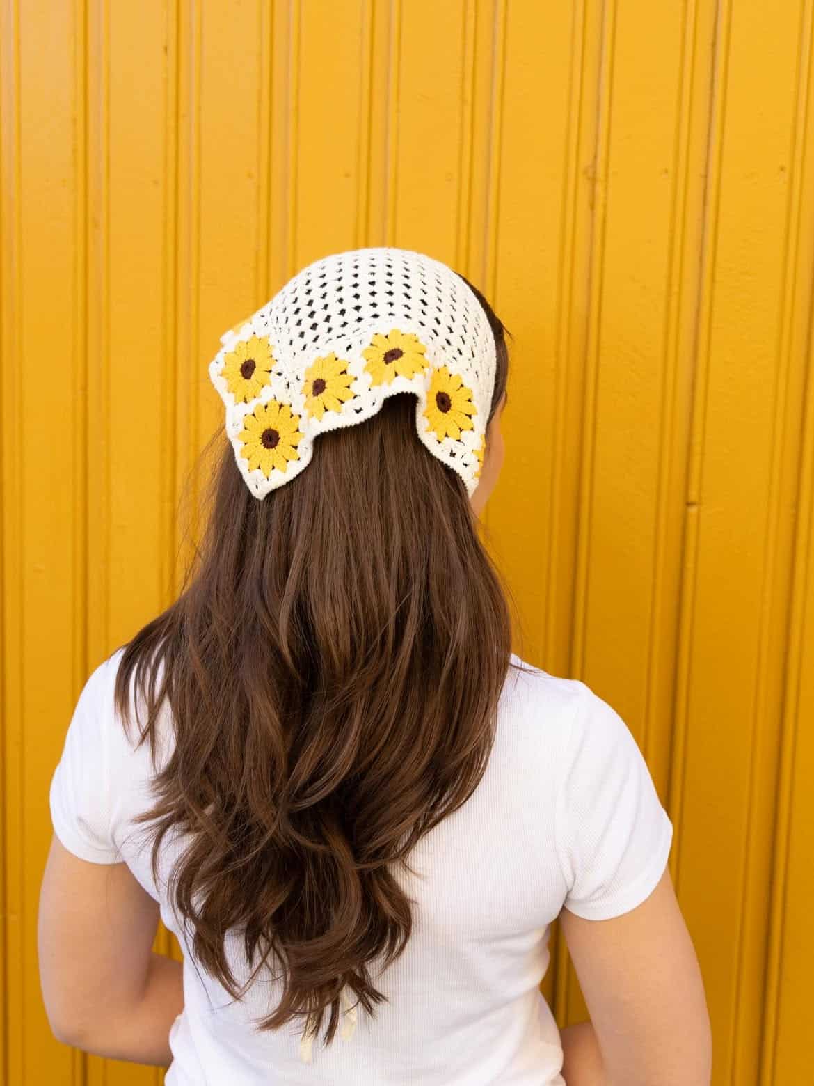 6. Sunflower Crochet Headscarf