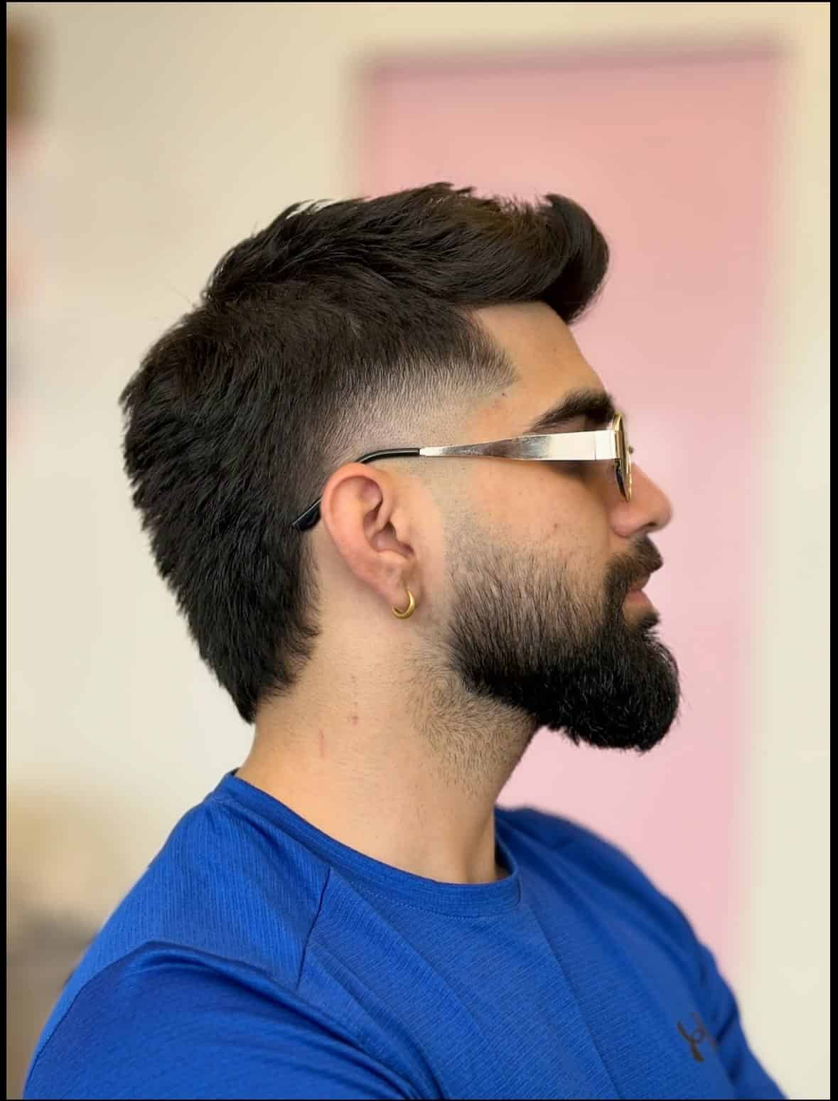 32. Swept Quiff Mullet Fade with Beard