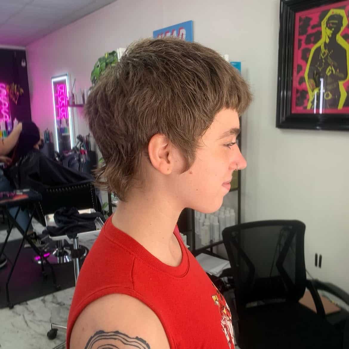16. Tapered Brown Mullet with Baby Bangs