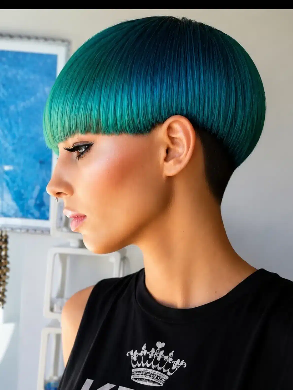 4. Teal Bowl Cut with Undercut