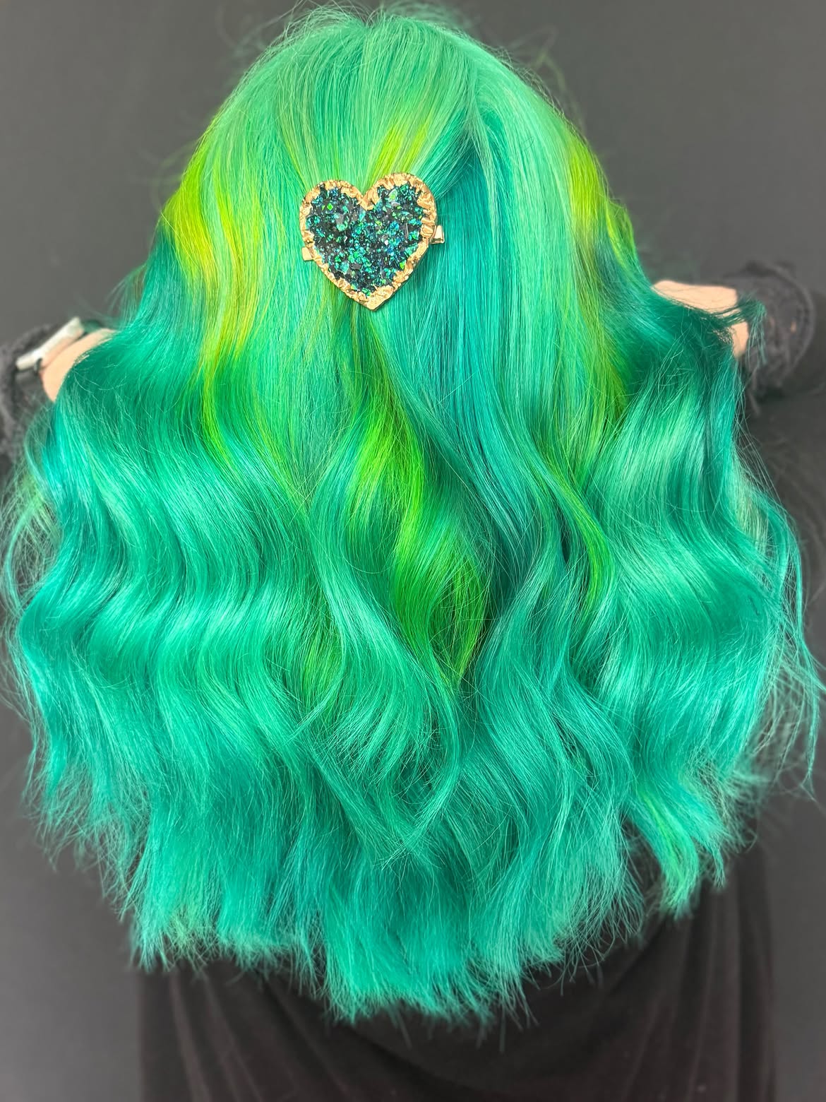 23. Teal Mermaid Waves with Lime Streaks