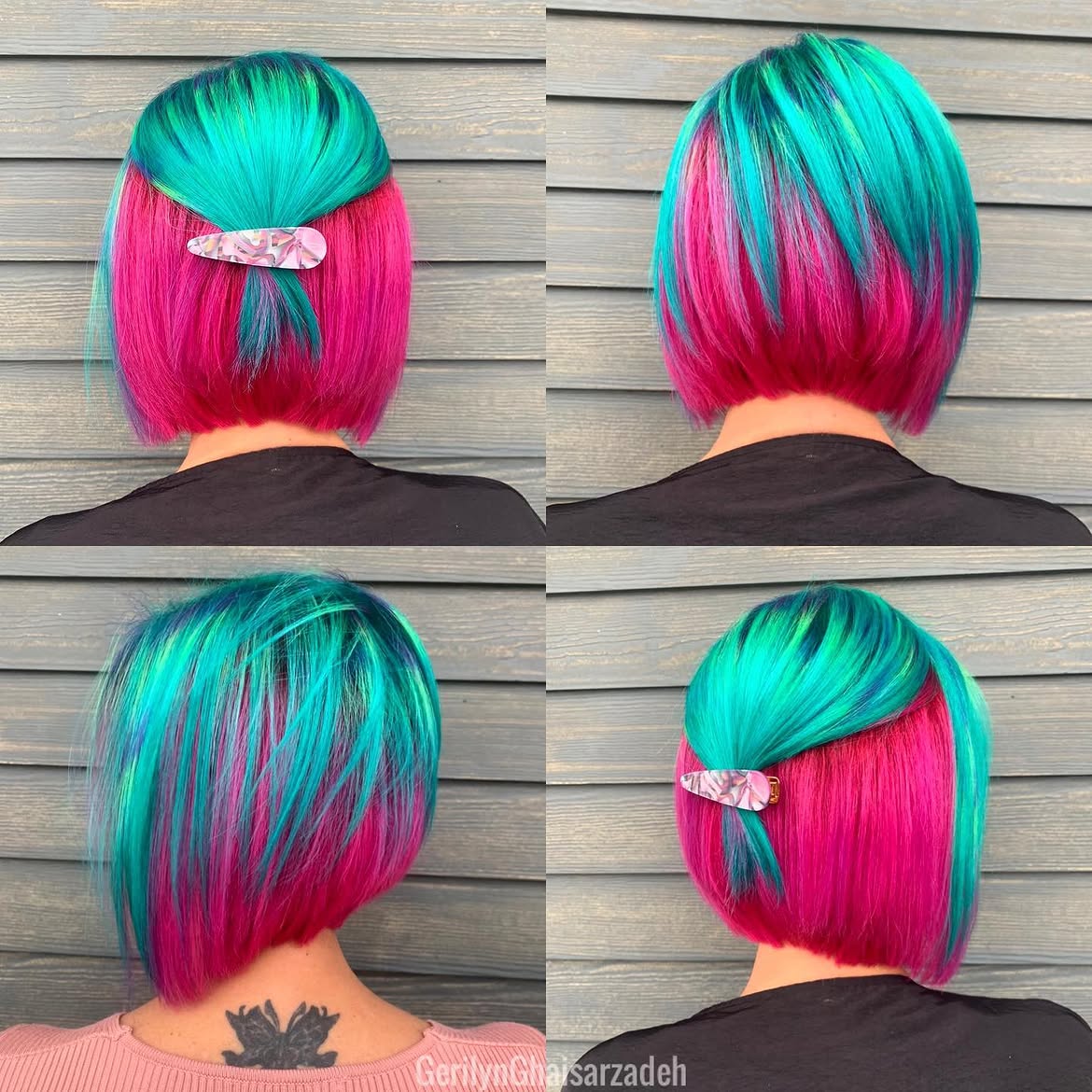 8. Teal and Hot Pink Split-Dye Bob
