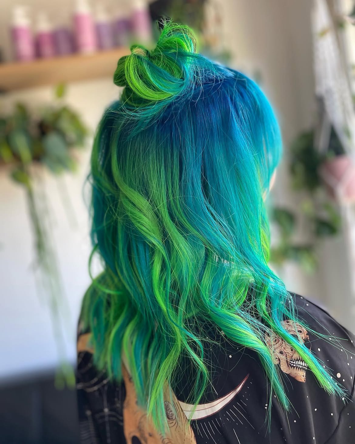 4. Teal and Lime Half-Up Mermaid Waves