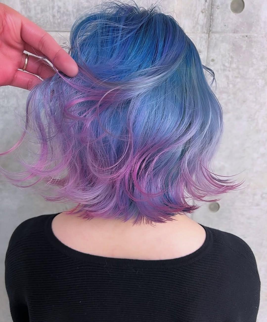 9. Teal to Lavender Shag with Pinky Tips