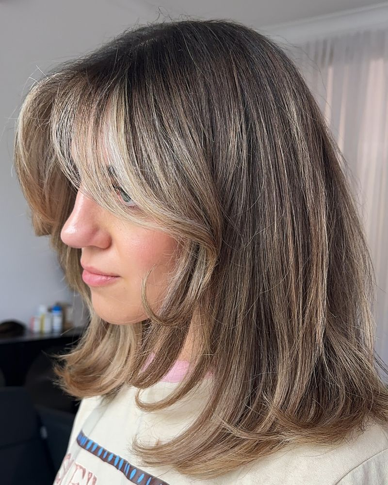 6. Textured Lob with Curtain Bangs