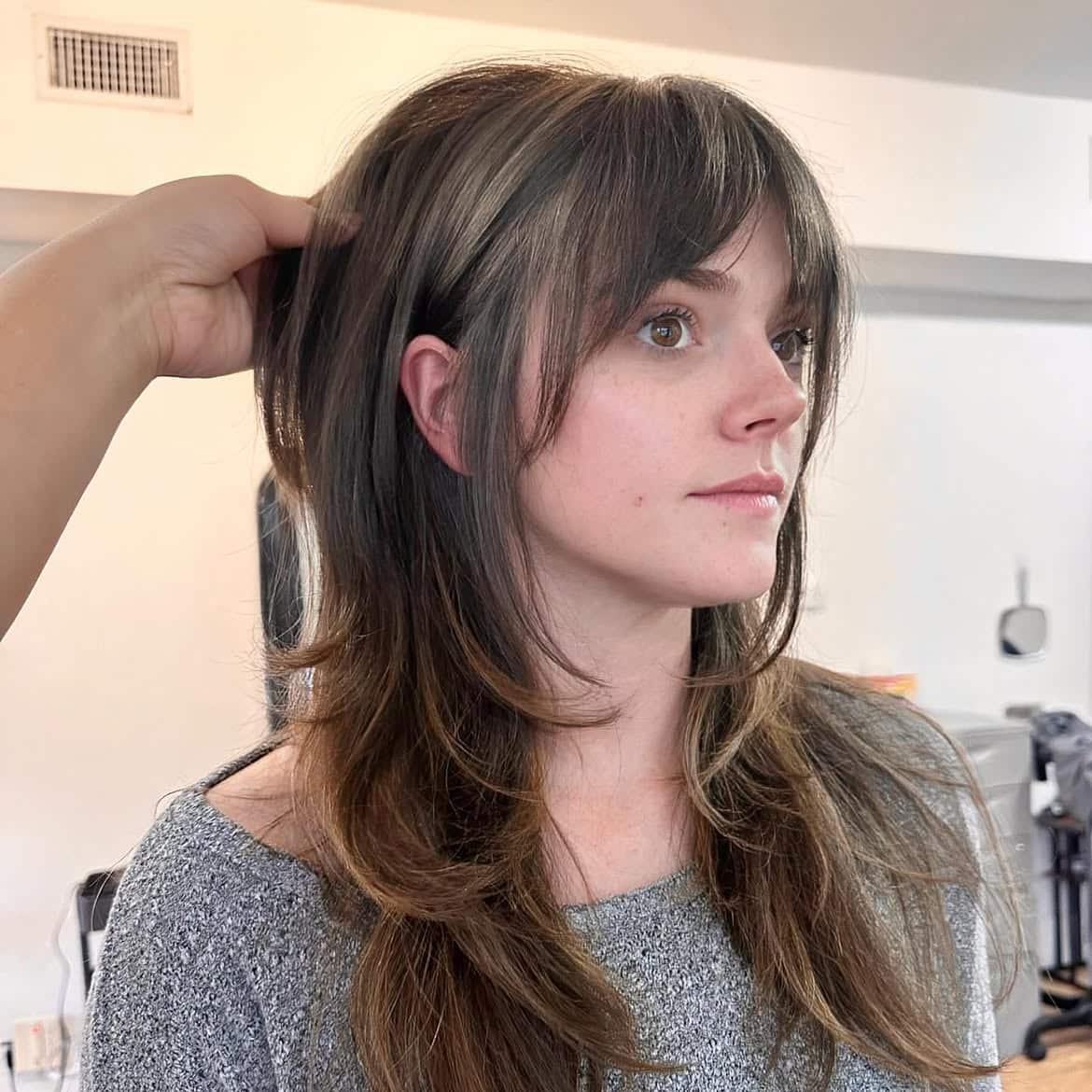 17. Textured Shag with Bottleneck Bangs