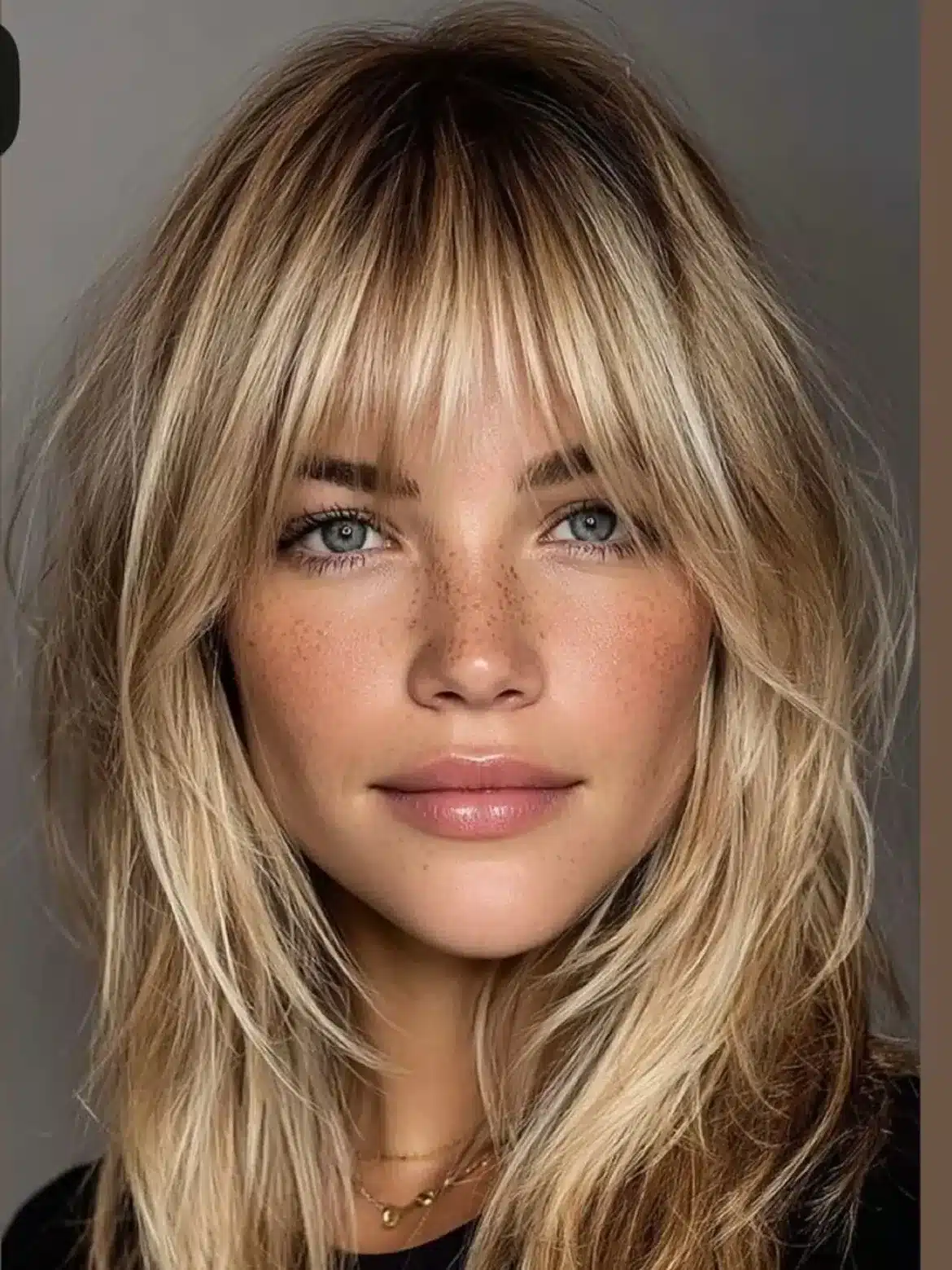 23. Tousled Honey Shag with Piecey Fringe