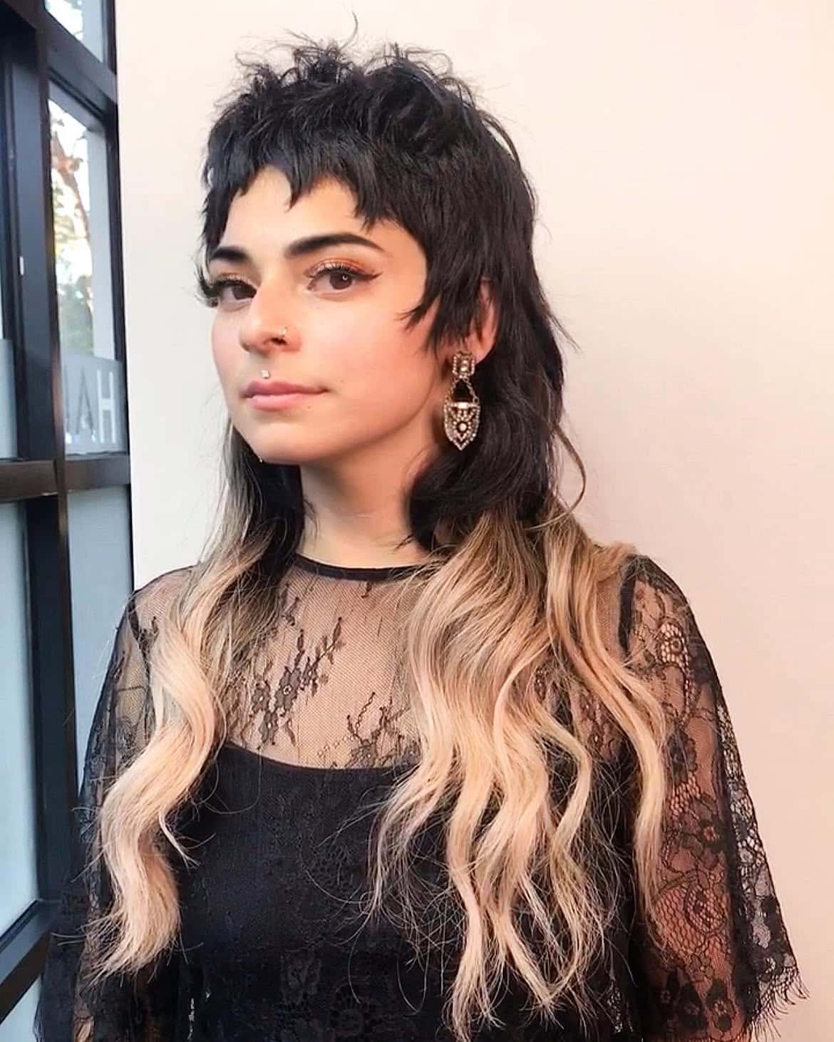 44. Two-Tone Shaggy Mullet with Baby Bangs