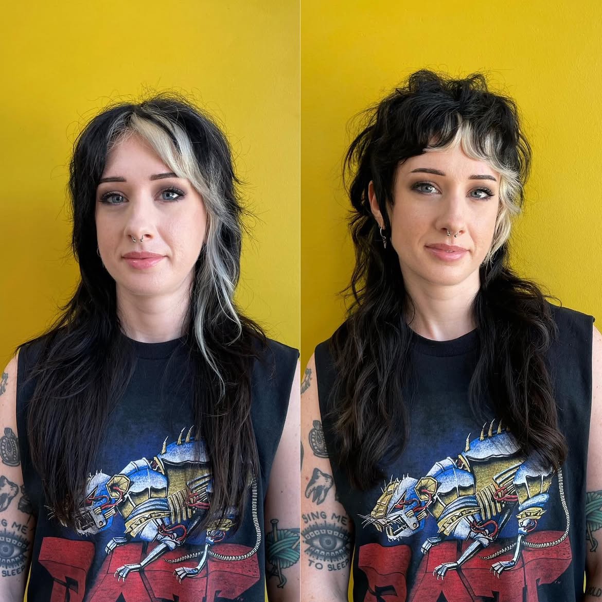 40. Two-Tone Wolf Mullet with Baby Bangs