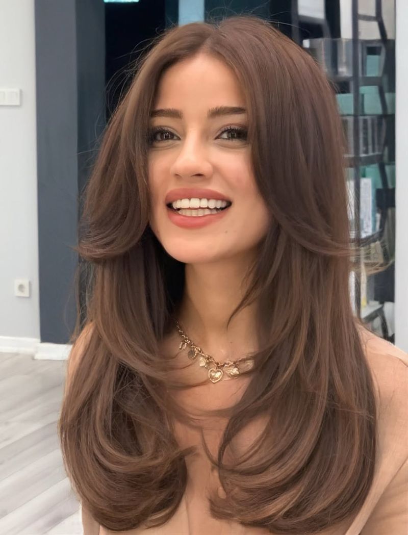 17. Voluminous Chestnut Blowout with Sweeping Layers
