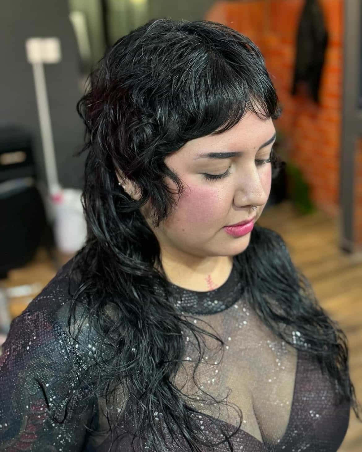 23. Wet-Look Curly Shag Mullet