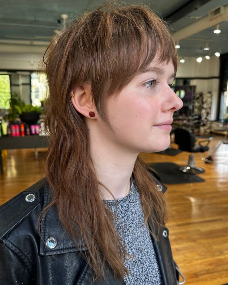 49. Amber Brown Shag With Micro Fringe