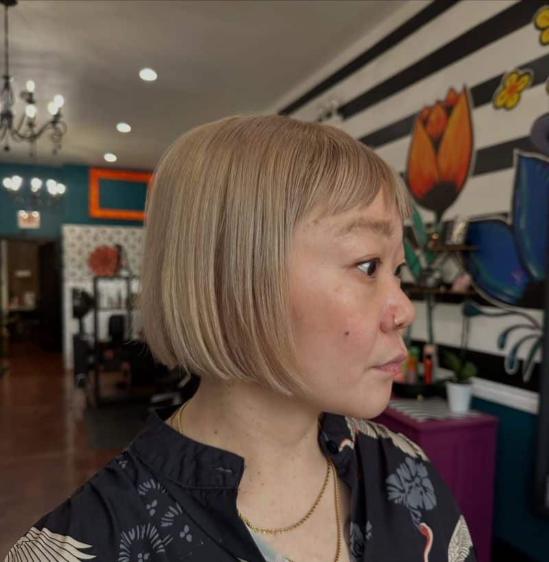 29. Ash Blonde Blunt Bob with Micro Bangs