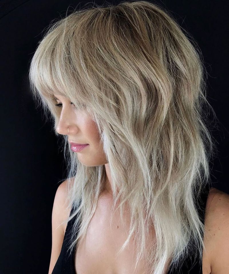 16. Ash Blonde Heavy Fringe Shag
