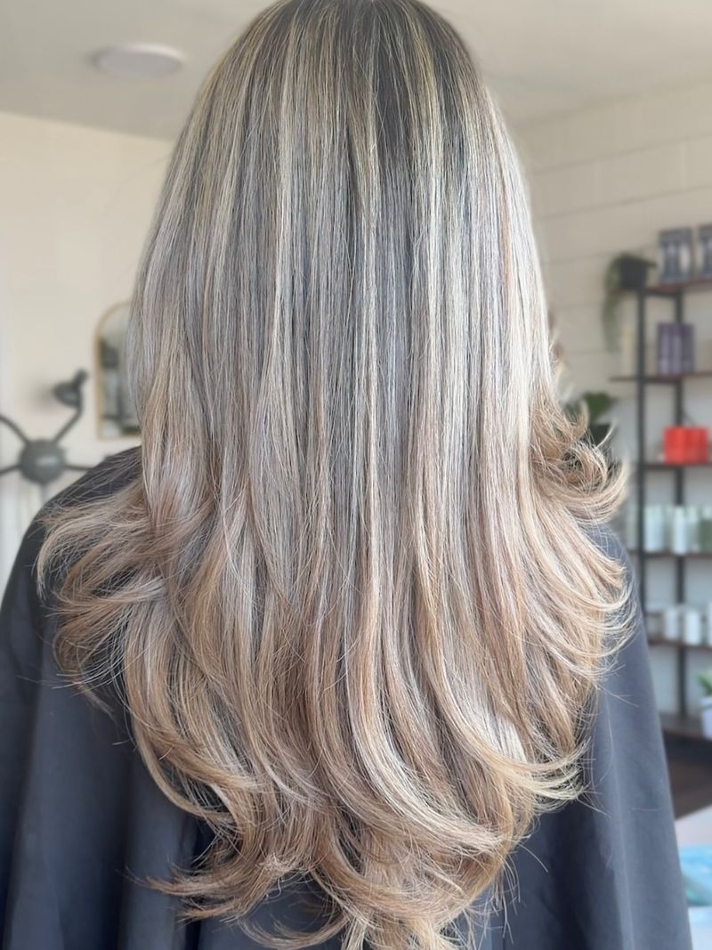 17. Ash Blonde V-Cut with Curled Ends