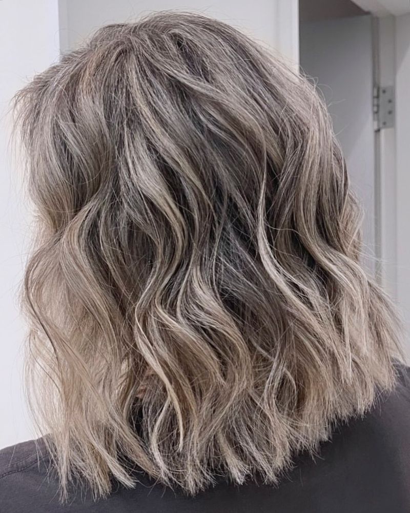 37. Ash Blonde Wavy Lob with Piecey Ends
