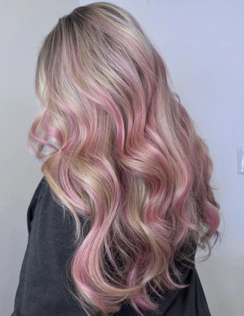 33. Ash Blonde and Cotton Candy Pink Balayage