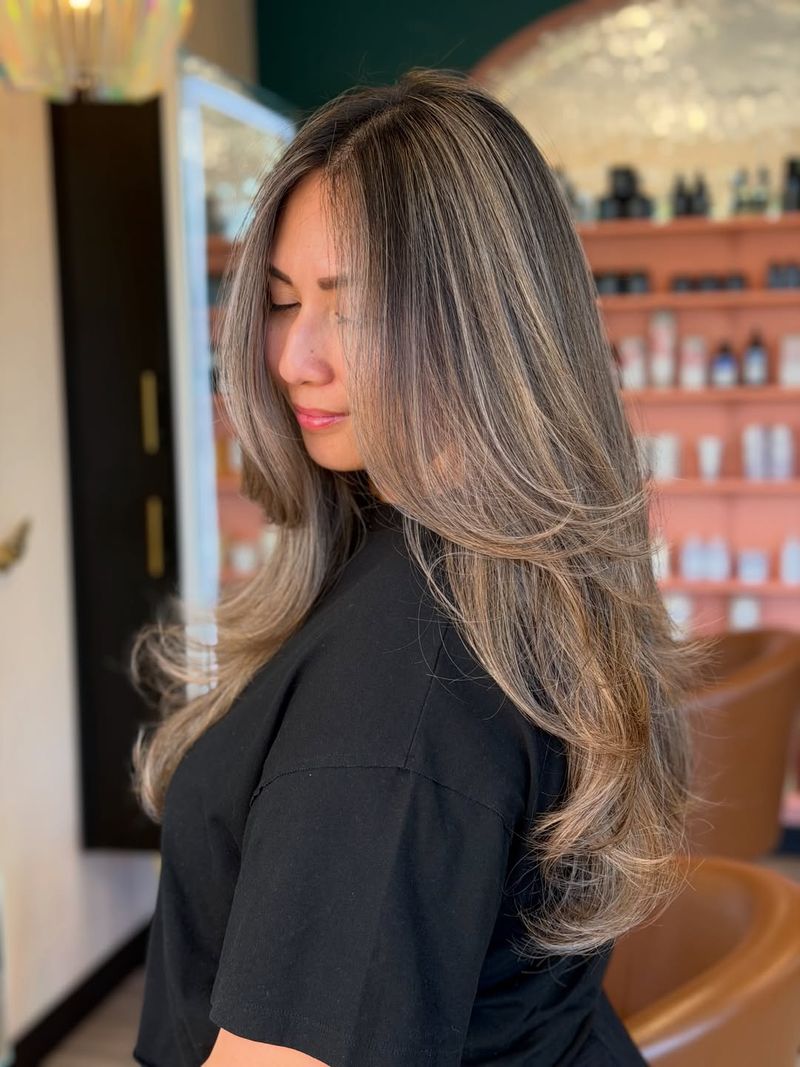 53. Ash Blonde and Dark Brown Layered Blowout