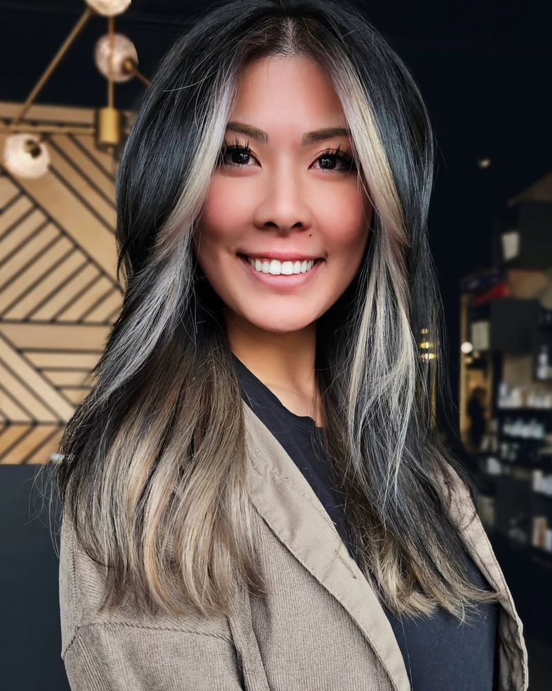 57. Ash Blonde and Dark Charcoal Contrast